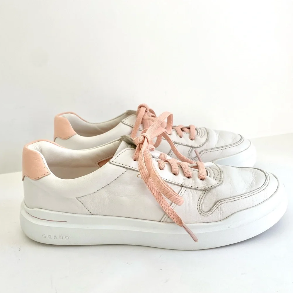 Cole Haan Grandpro Rally Court Leather Lace-up Fashion Sneakers White/Pink‎ 6.5B